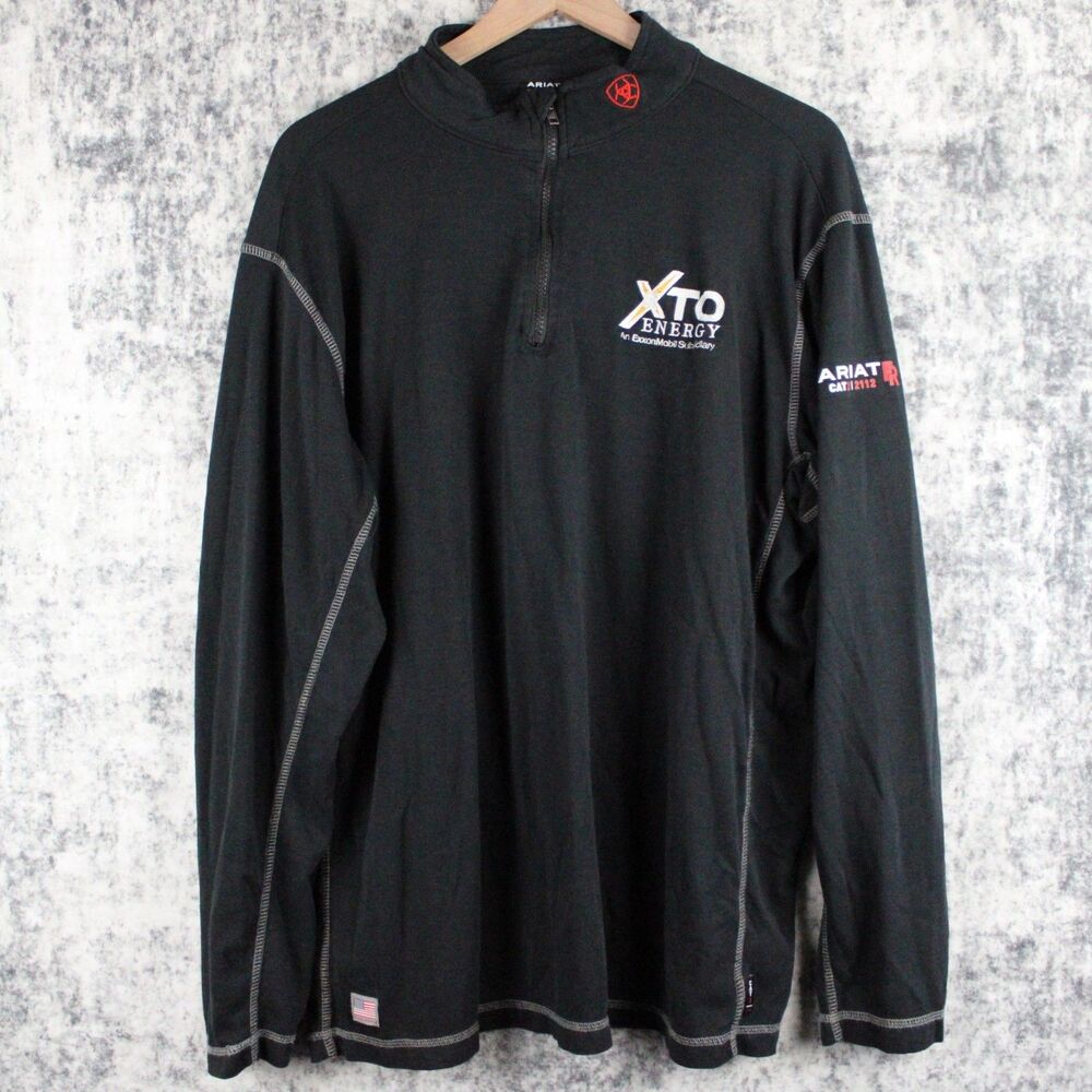 Ariat FR Work 1/4 Zip Polartec Shirt Mens XL Black Long Sleeve Cat 2 *LOGO*